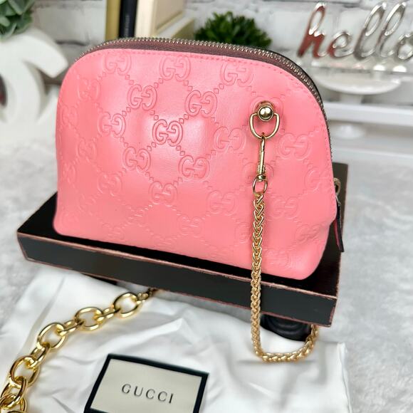 Gucci pink guccissima leather cosmetic clutch or wear as crossbody! - Picture 1 of 13